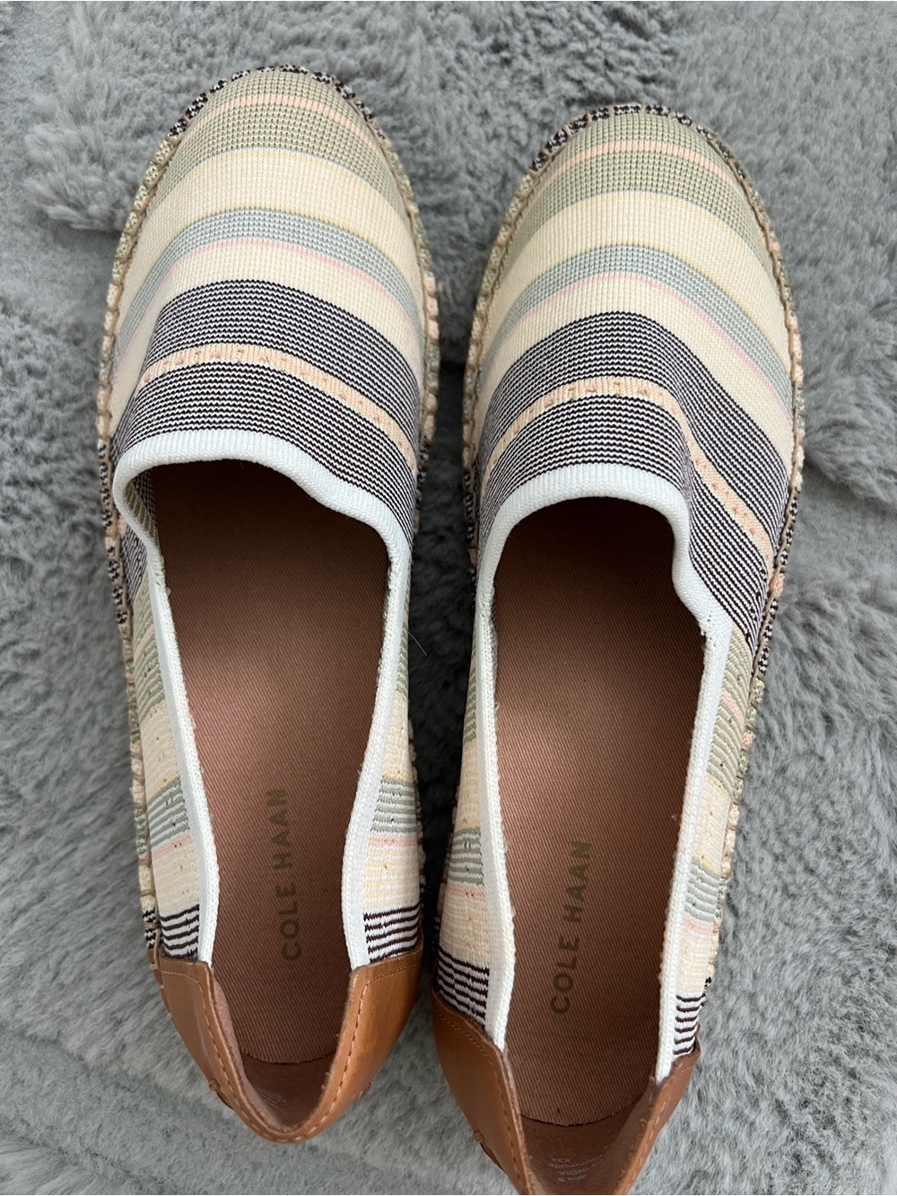 Cole Haan Striped Slip-On Espadrilles in Cream, Black and Tan